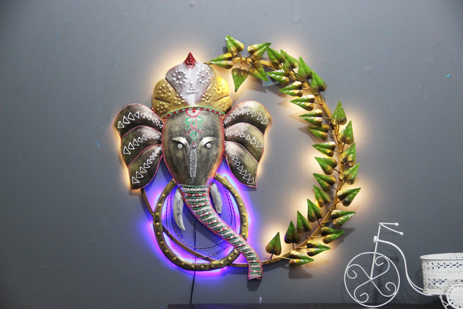 Attractive Religious Metal Ganesh Wall Art With LED for your Home & Office Decor