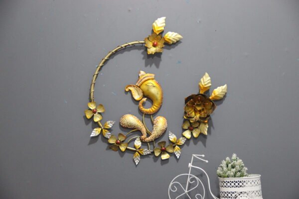 Metal Ganesha Wall Art In Golden Colour