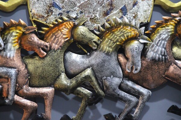 Metal 7 Running Horse Wall Art With Sun Art