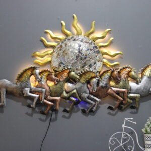 Metal 7 Running Horse Wall Art With Sun Art